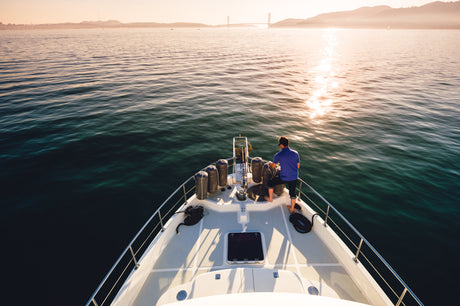 Boat fenders in fender holders on yacht in San Francisco, USA