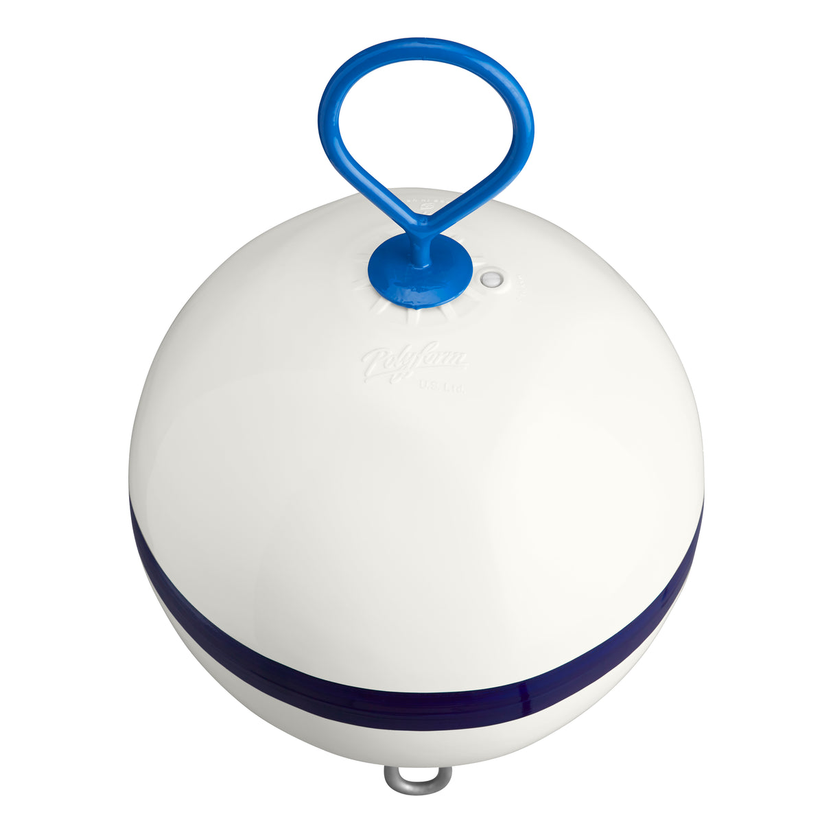 CM-3 Mooring Buoy with galvanized steel mooring iron and shackle, white with blue stripe