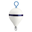 CM-3 Mooring Buoy with galvanized steel mooring iron and shackle, white with blue stripe