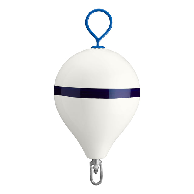 CM-3 Mooring Buoy with galvanized steel mooring iron and shackle, white with blue stripe