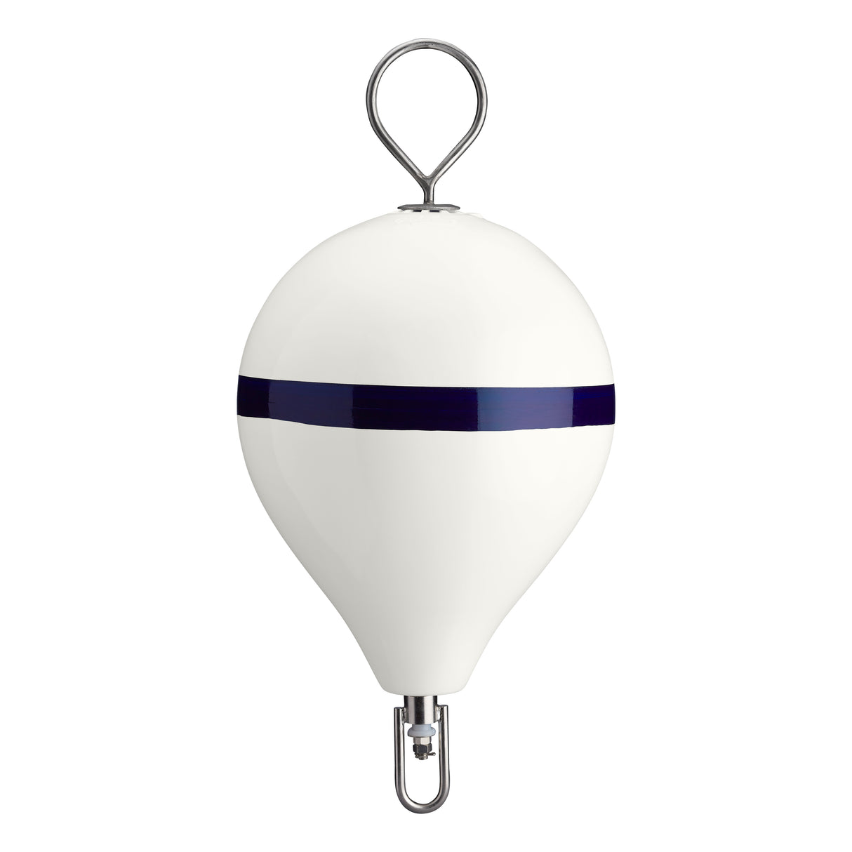 CM-3 Mooring Buoy with stainless steel mooring iron and shackle, white with blue stripe