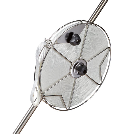 Boat mooring reel of stainless steel with flat line rope