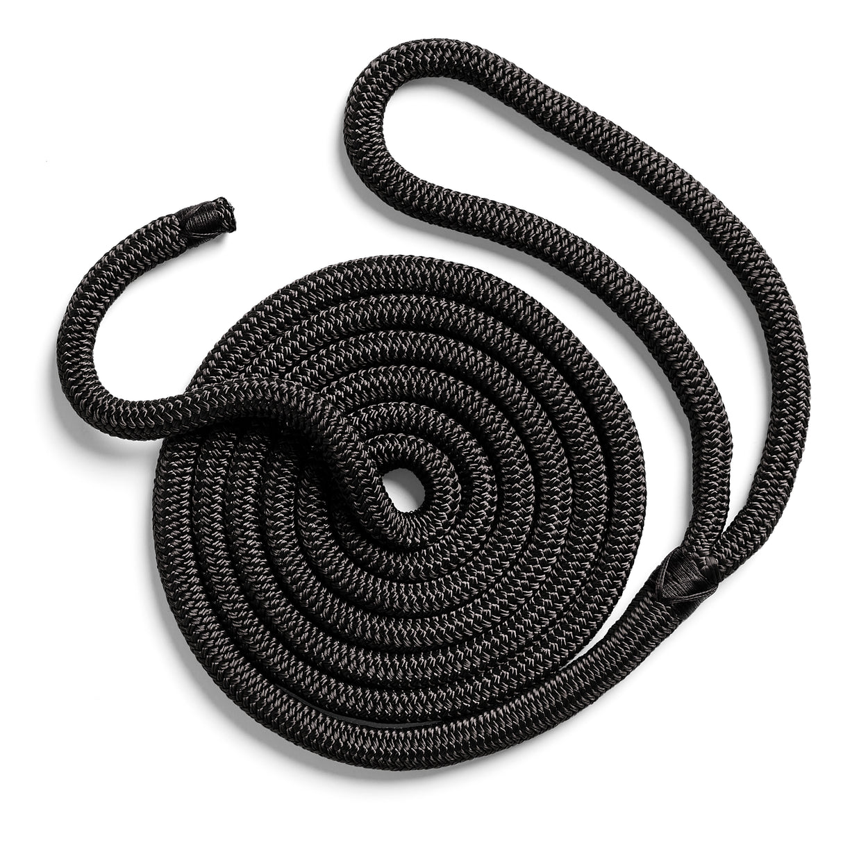 Polyform US boat fender line, spliced eye, whiplocked double braid nylon, eight feet long, half inch diameter, black