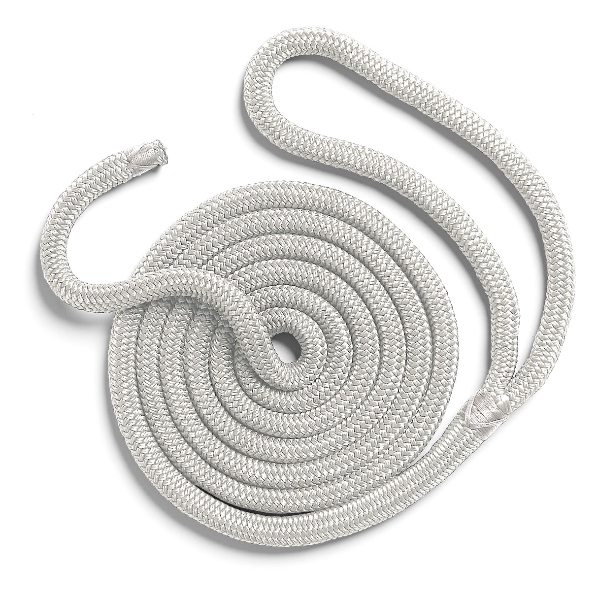 Polyform US boat fender line, spliced eye, whiplocked double braid nylon, eight feet long, half inch diameter, white
