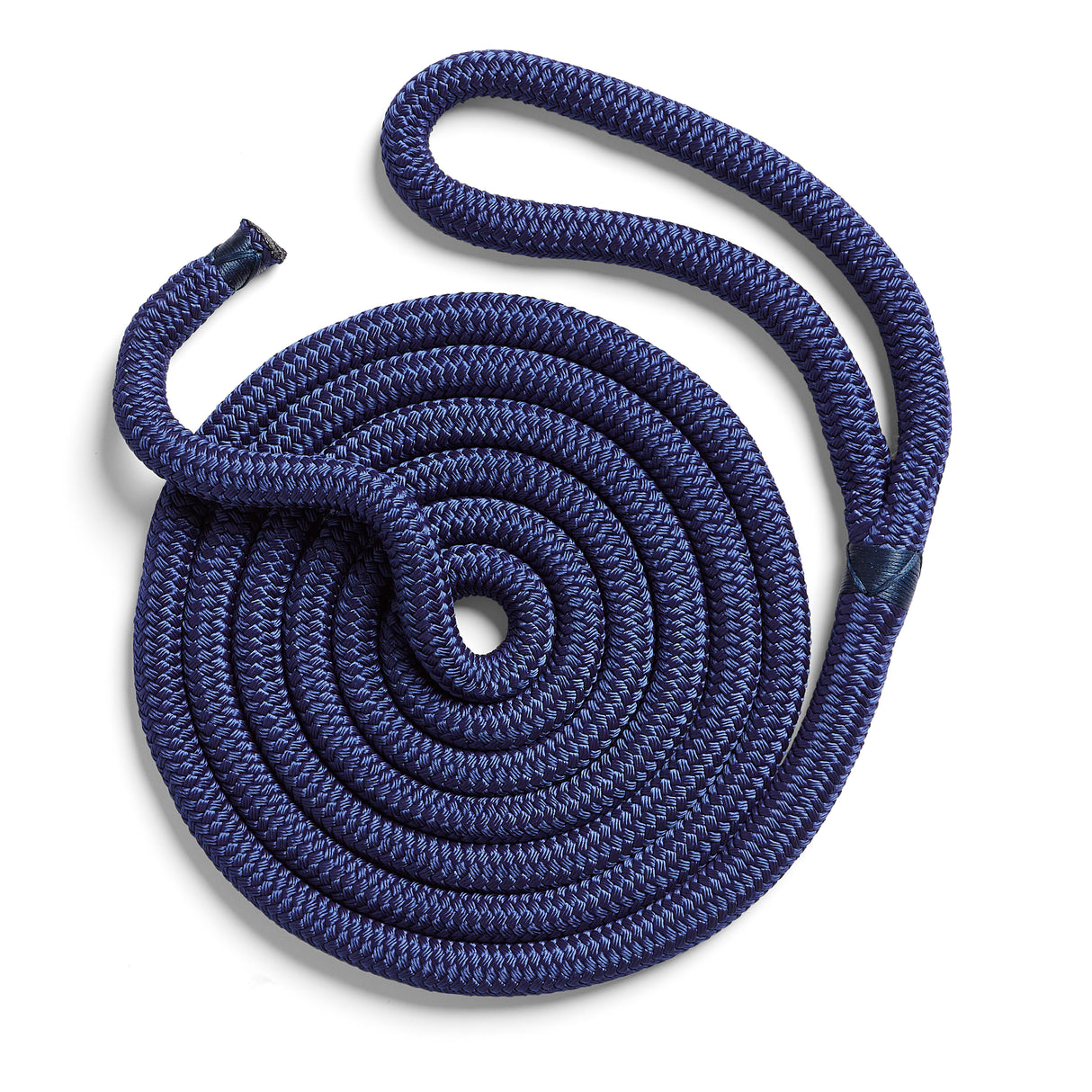 Polyform US boat fender line, spliced eye, whiplocked double braid nylon, ten feet long, five eighths inch diameter, navy