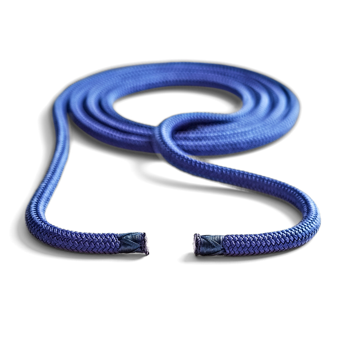 Polyform US boat fender line, whiplocked double braid nylon, eight feet long, half inch diameter, navy, closeup ends
