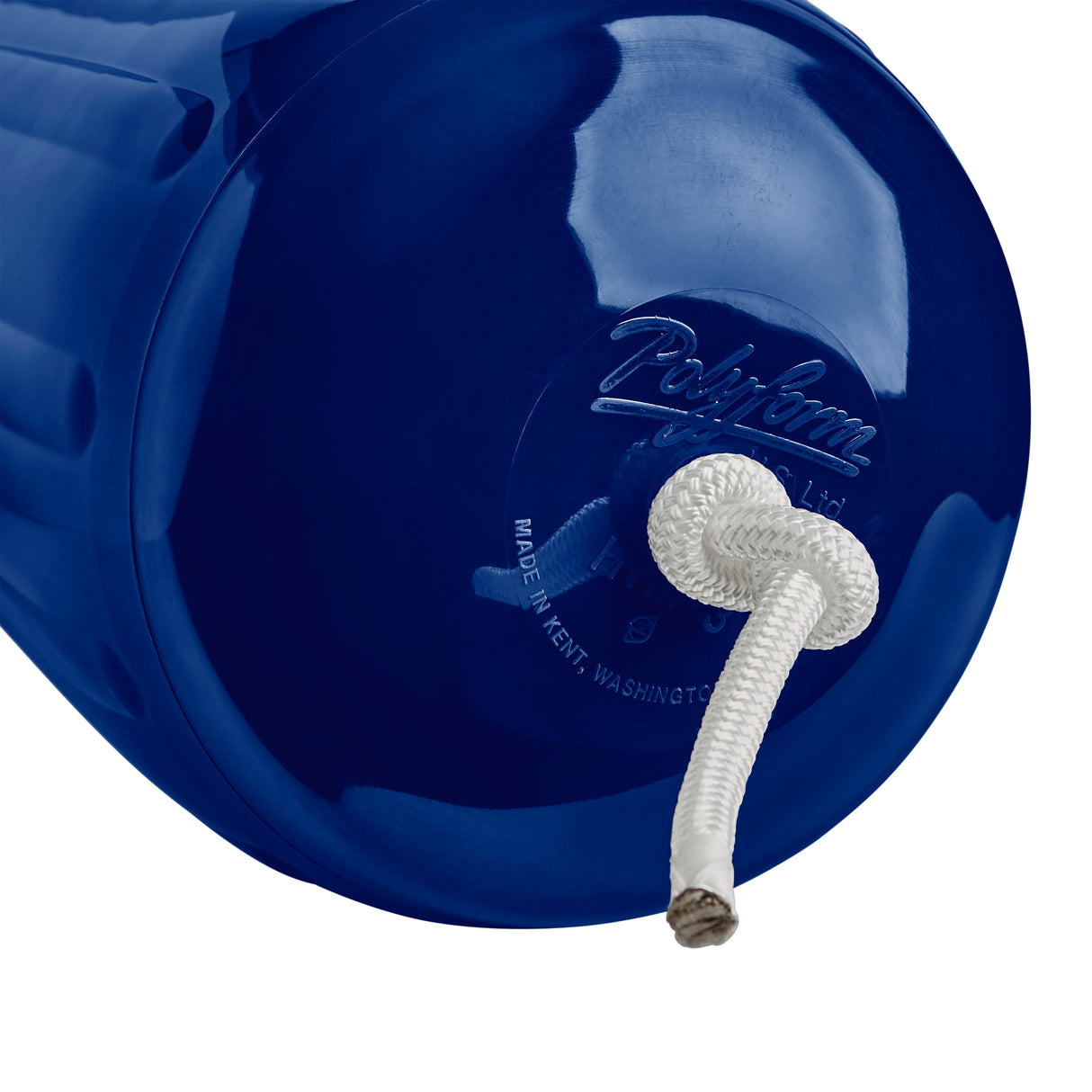 Polyform US boat fender line, whiplocked double braid nylon, white, closeup knot