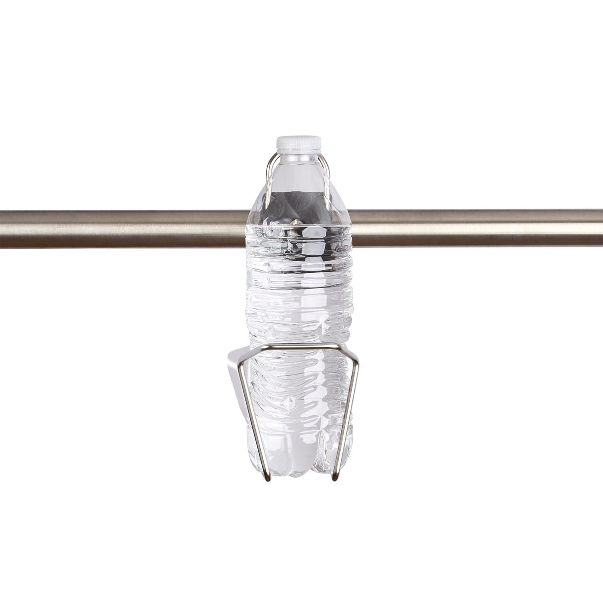 Stainless steel, rail mounted cup holder, with water bottle