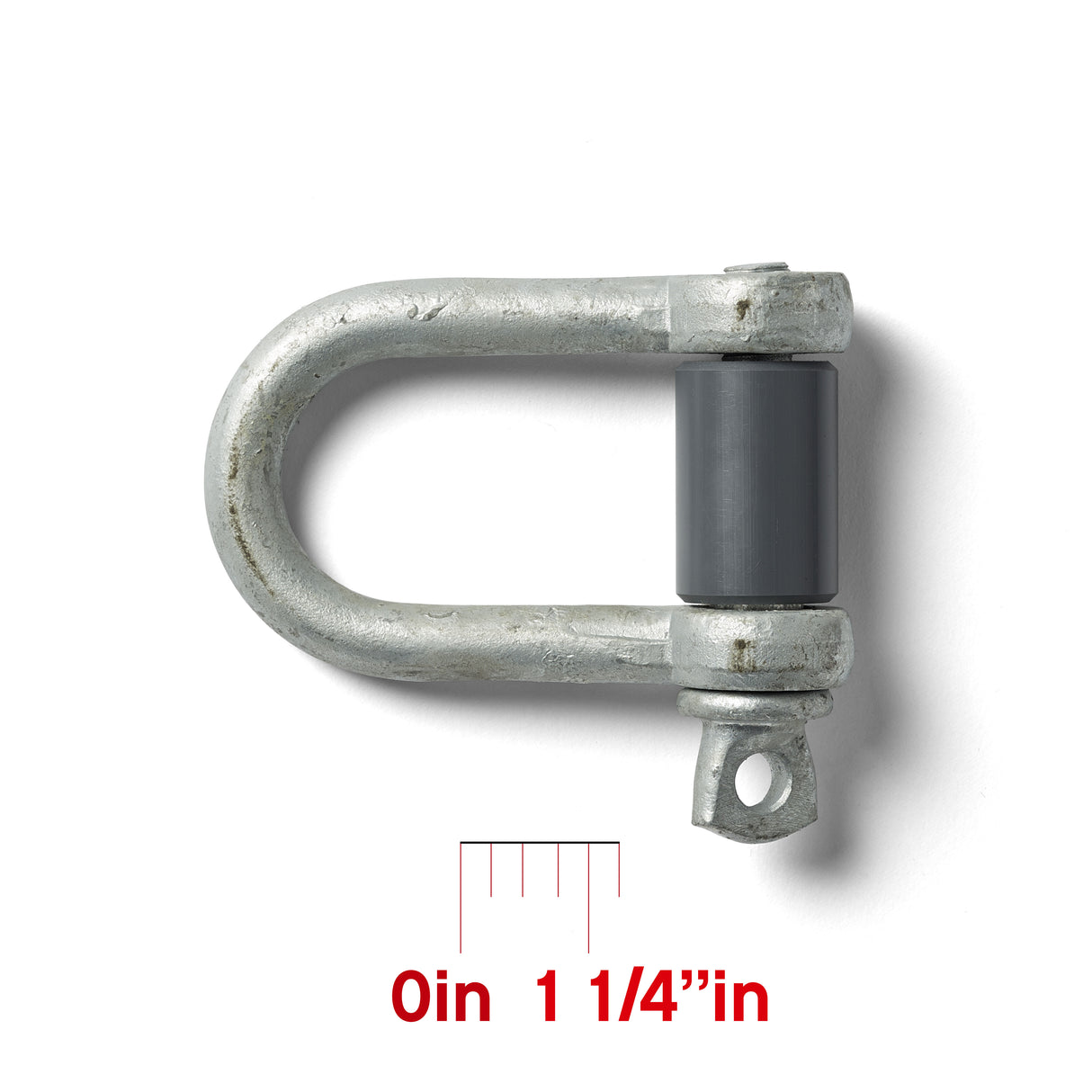 Polyform US number 50 galvanized iron shackle with inch and a quarter diameter bushing and scale