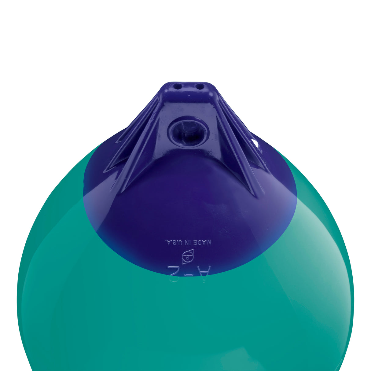 Teal inflatable buoy, Polyform A-2 angled shot