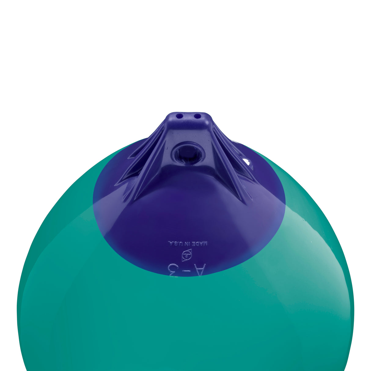 Teal inflatable buoy, Polyform A-3 angled shot
