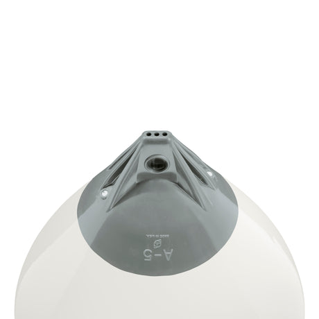 White buoy with Grey-Top, Polyform A-5 angled shot
