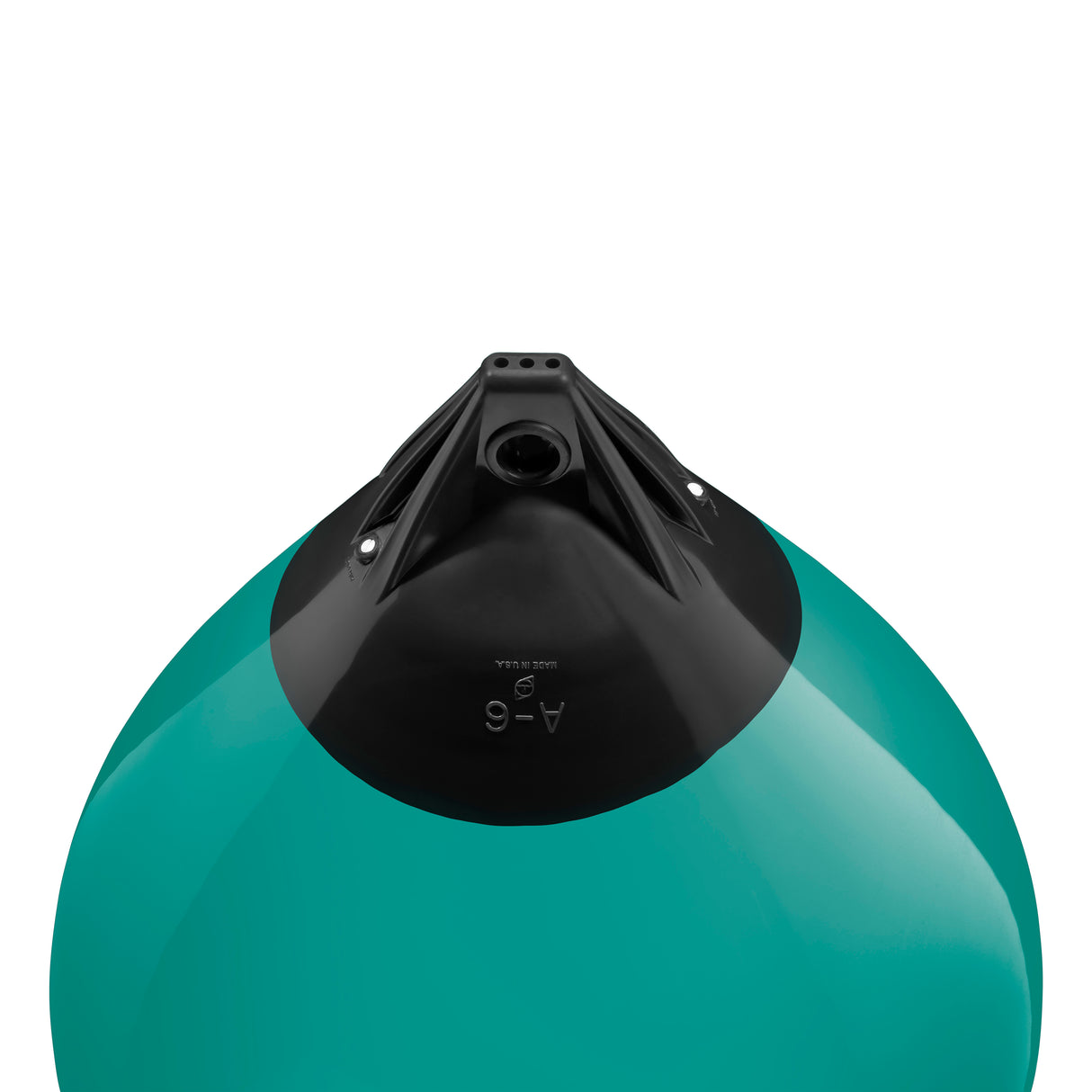 Teal buoy with Black-Top, Polyform A-6 angled shot