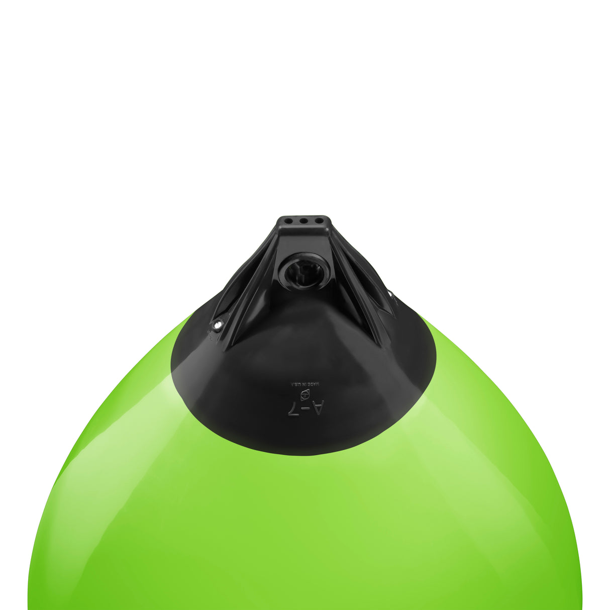 Lime buoy with Black-Top, Polyform A-7 angled shot