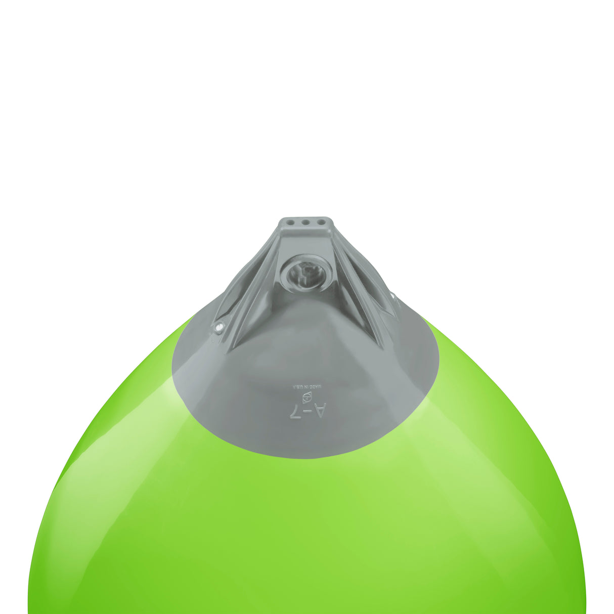 Lime buoy with Grey-Top, Polyform A-7 angled shot