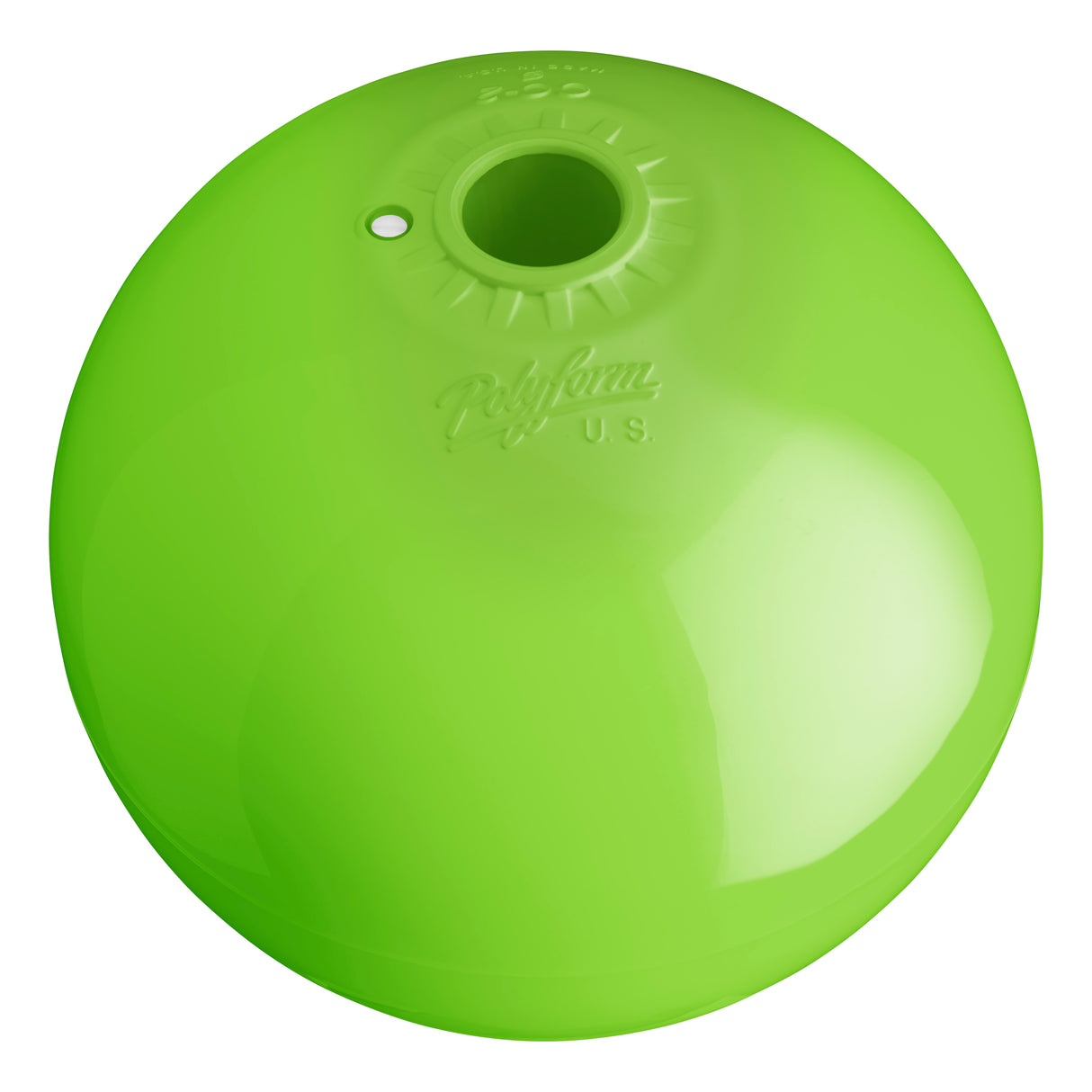 Hole through center mooring and marker buoy, Polyform CC-2 Lime angled shot