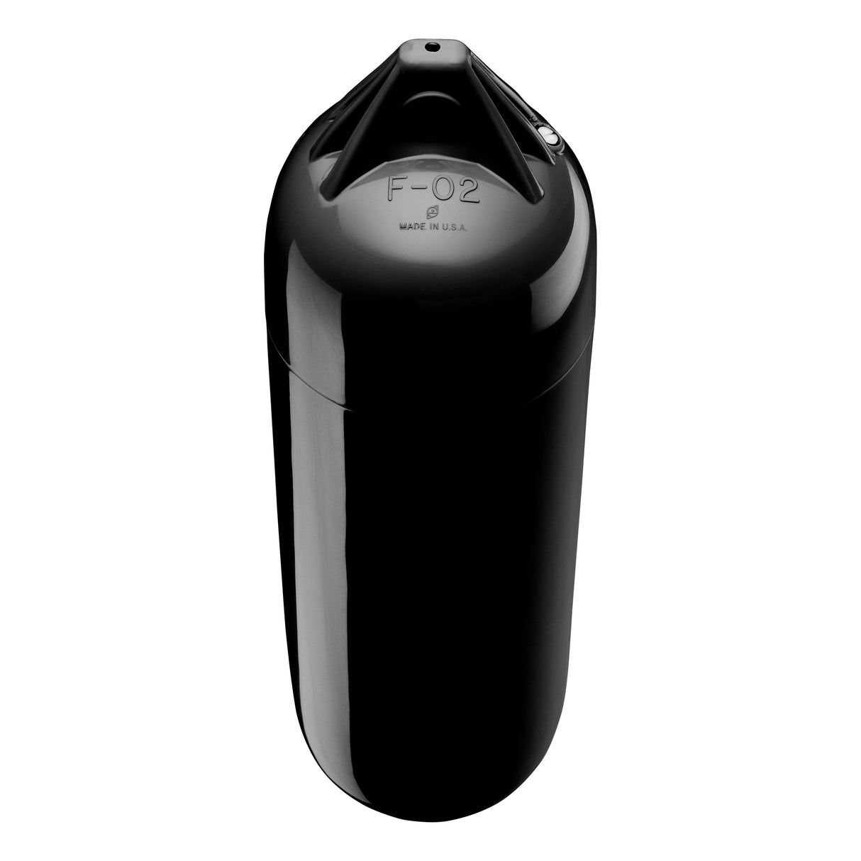 All Black boat fender with Black-Top, Polyform F-02 angled shot