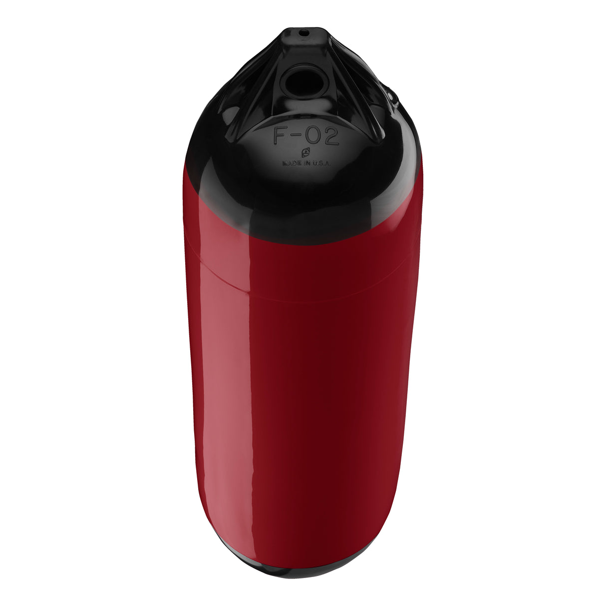 Burgundy boat fender with Black-Top, Polyform F-02 angled shot