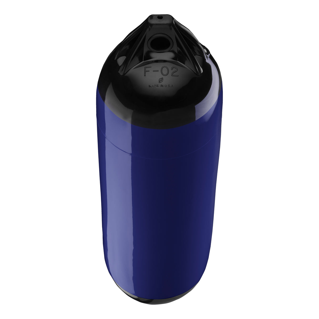 Navy Blue boat fender with Black-Top, Polyform F-02 angled shot