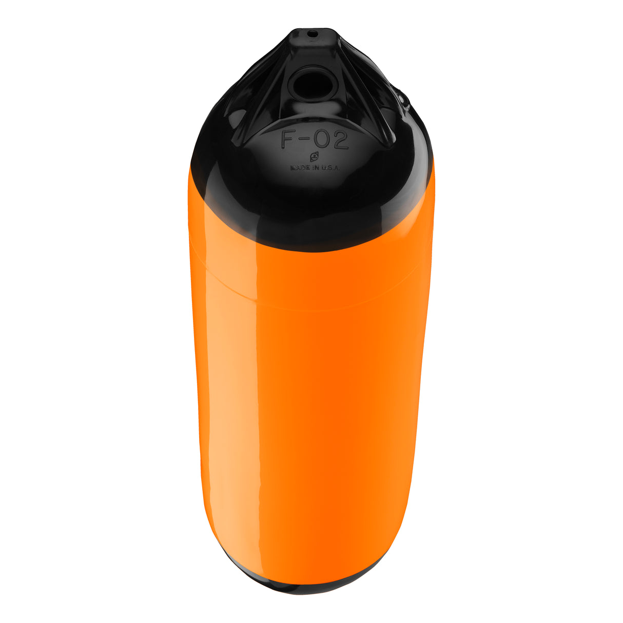 Orange boat fender with Black-Top, Polyform F-02 angled shot