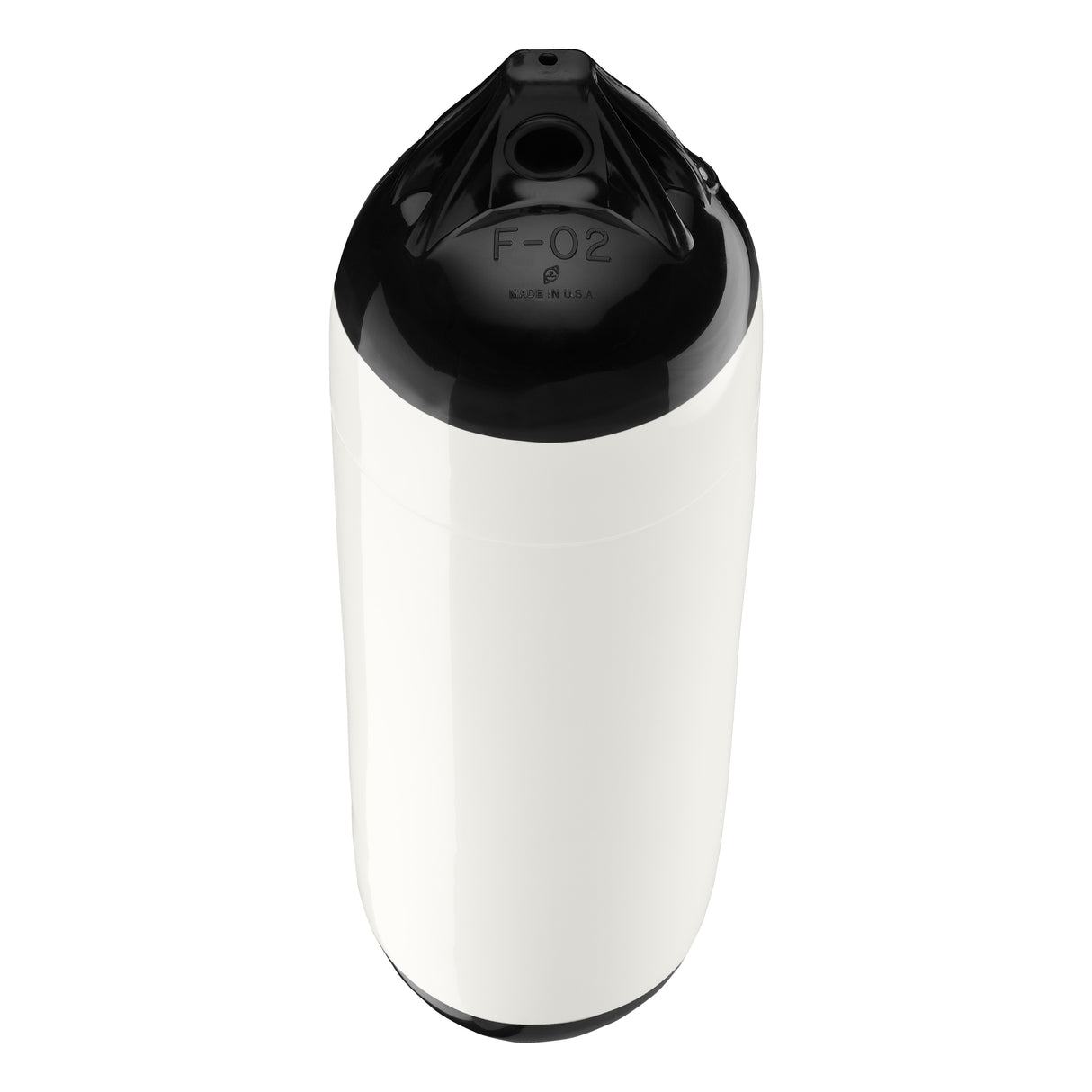 White with Black Ropehold boat fender with Black-Top, Polyform F-02 angled shot