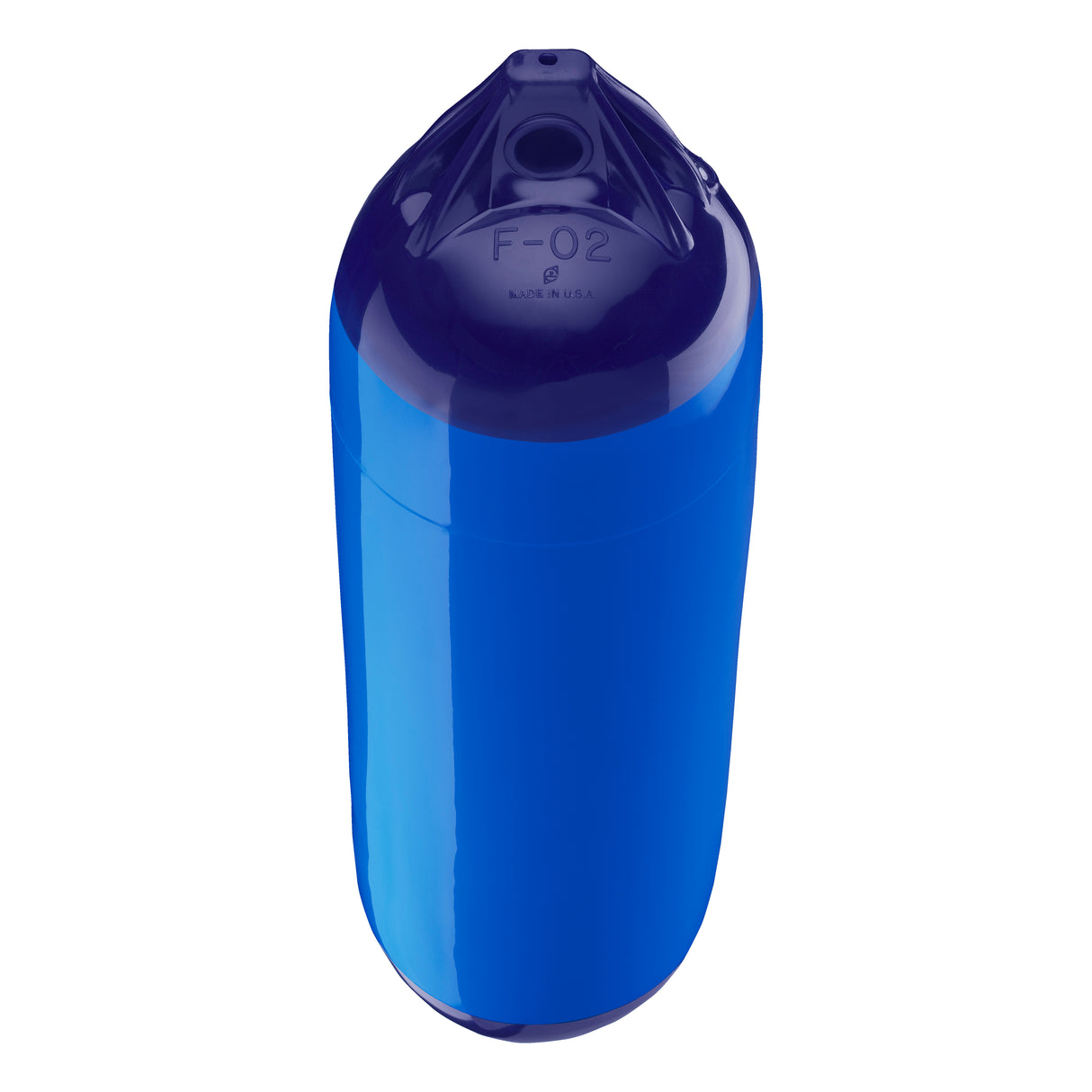 Blue boat fender with Navy-Top, Polyform F-02 angled shot