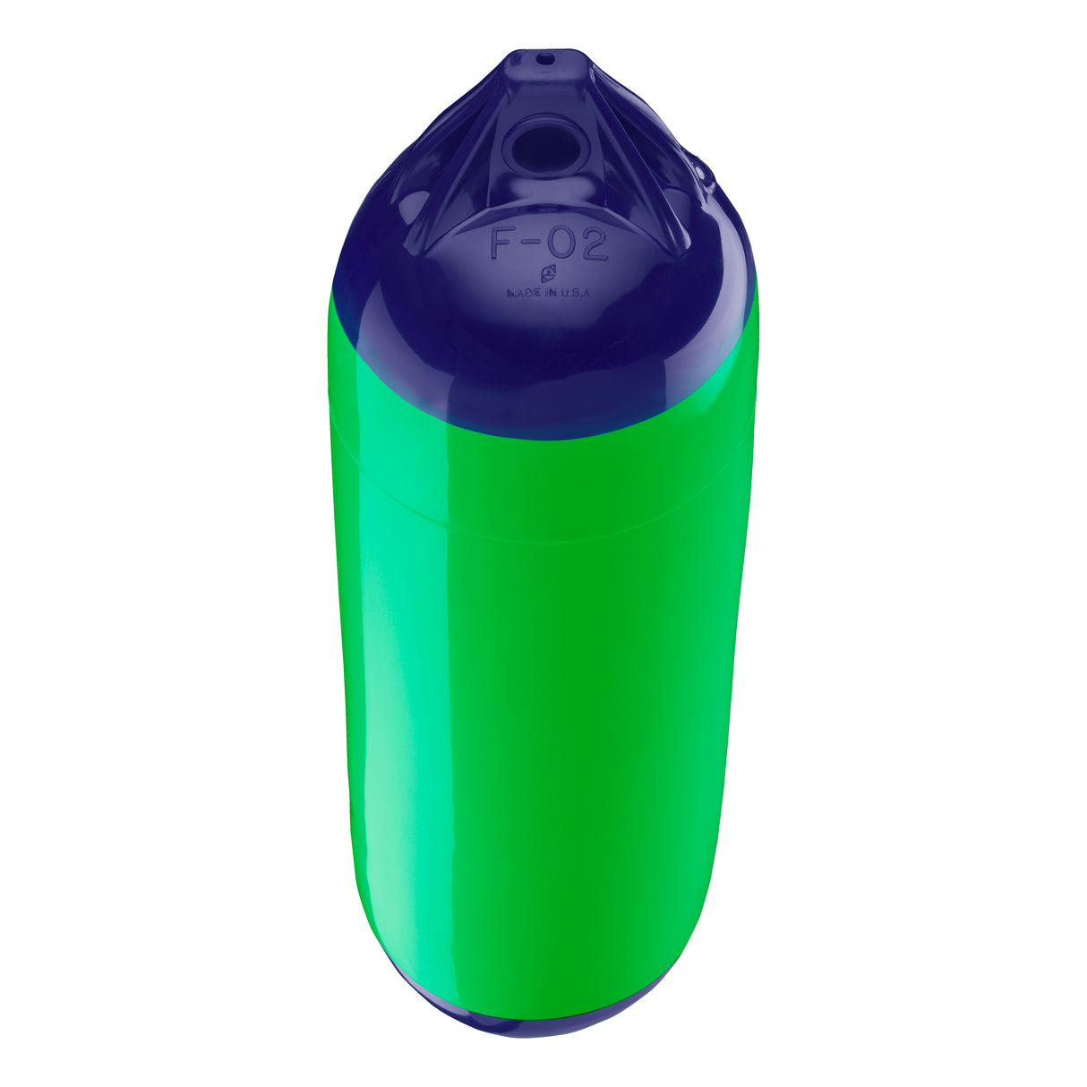 Green boat fender with Navy-Top, Polyform F-02 angled shot