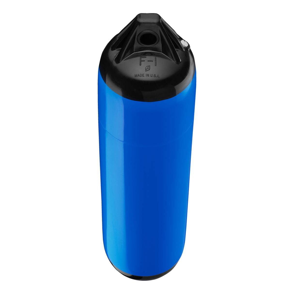 Blue boat fender with Black-Top, Polyform F-1 angled shot