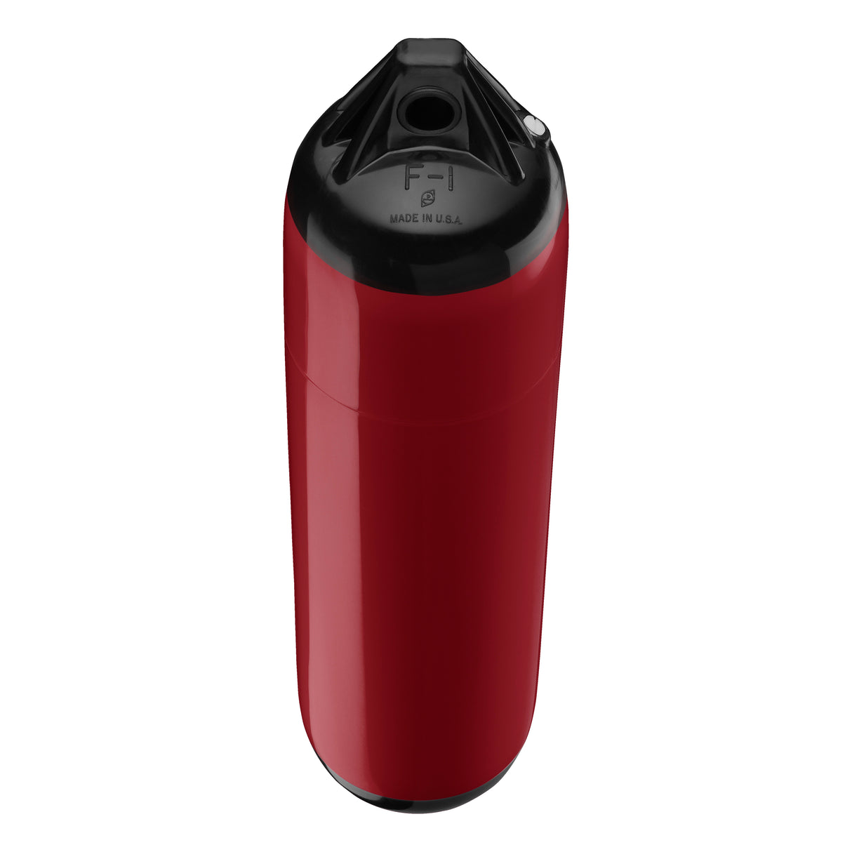 Burgundy boat fender with Black-Top, Polyform F-1 angled shot