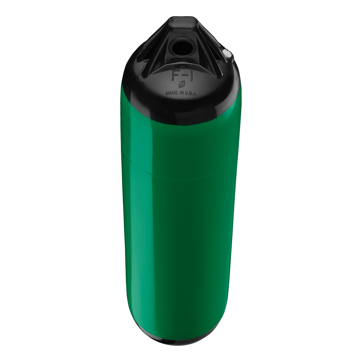 Forest Green boat fender with Black-Top, Polyform F-1 angled shot