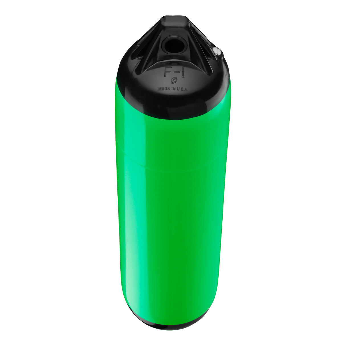 Green boat fender with Black-Top, Polyform F-1 angled shot