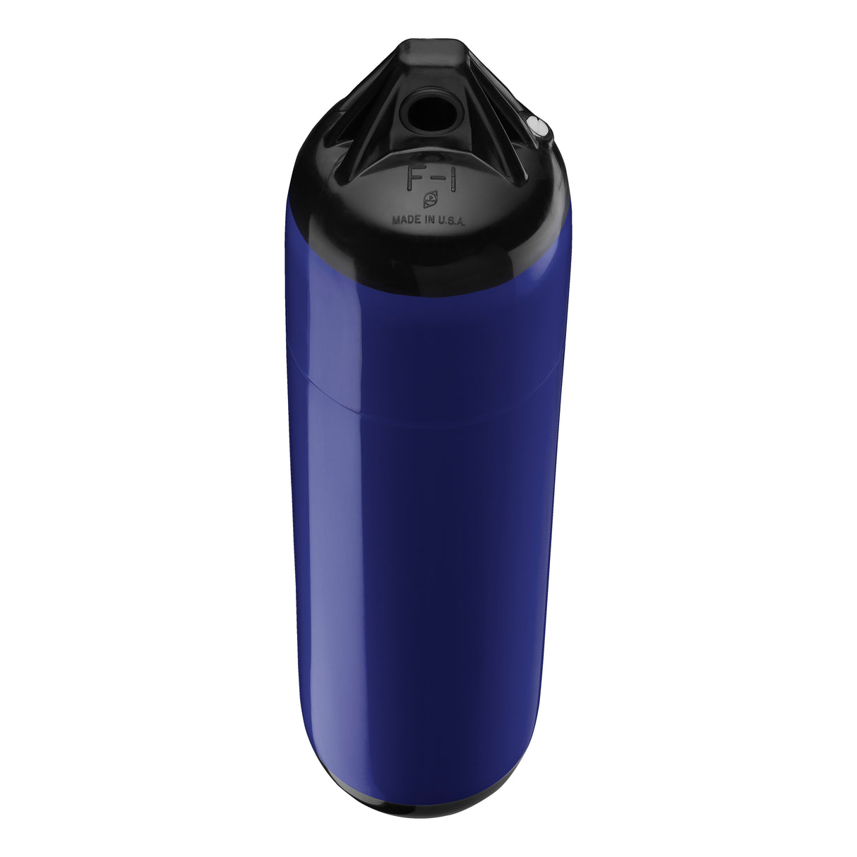 Navy Blue boat fender with Black-Top, Polyform F-1 angled shot