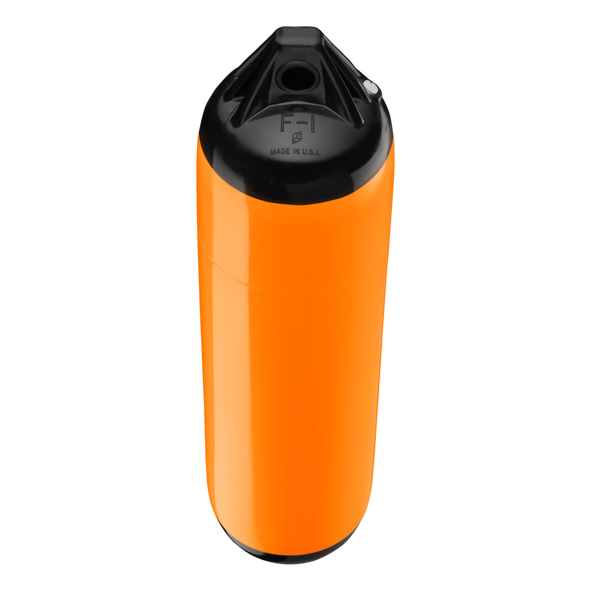 Orange boat fender with Black-Top, Polyform F-1 angled shot