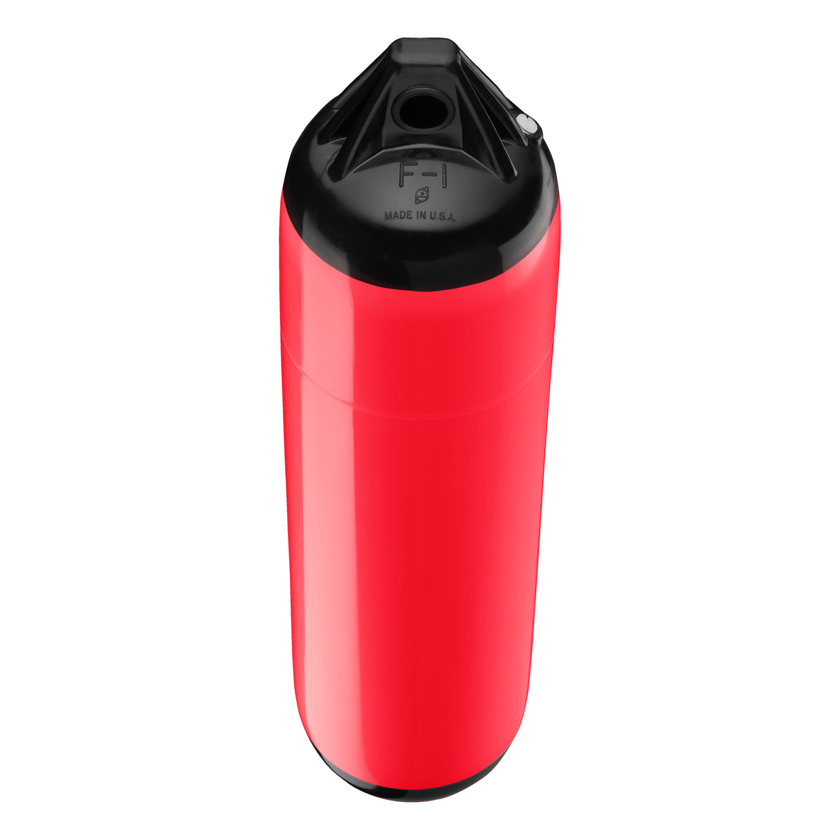 Red boat fender with Black-Top, Polyform F-1 angled shot