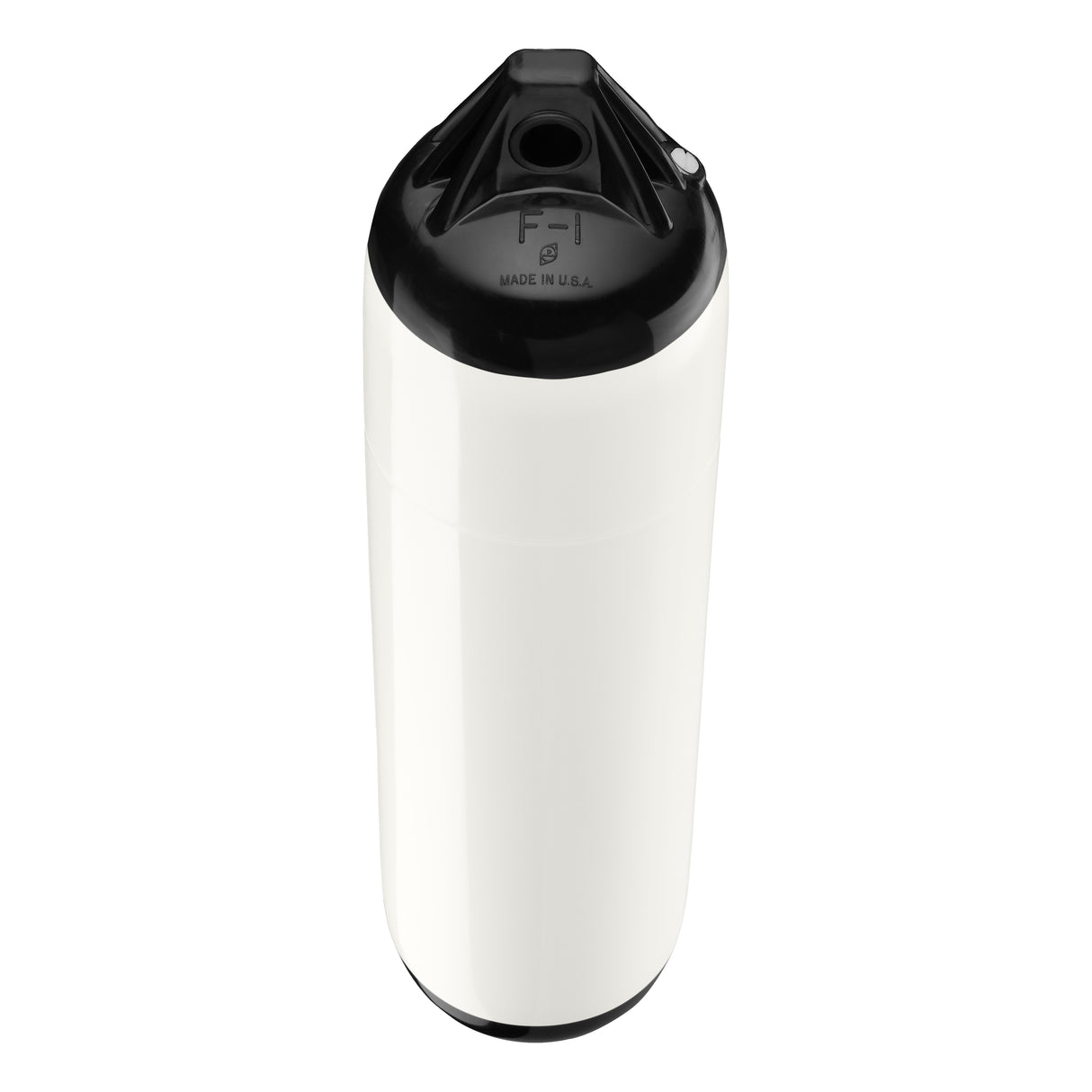 White boat fender with Black-Top, Polyform F-1 angled shot