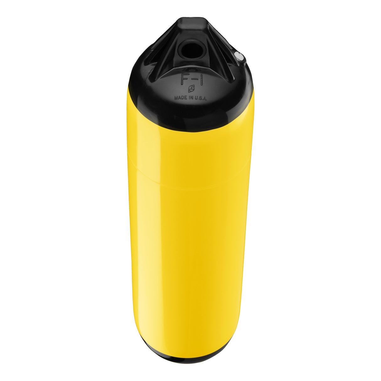 Yellow boat fender with Black-Top, Polyform F-1 angled shot
