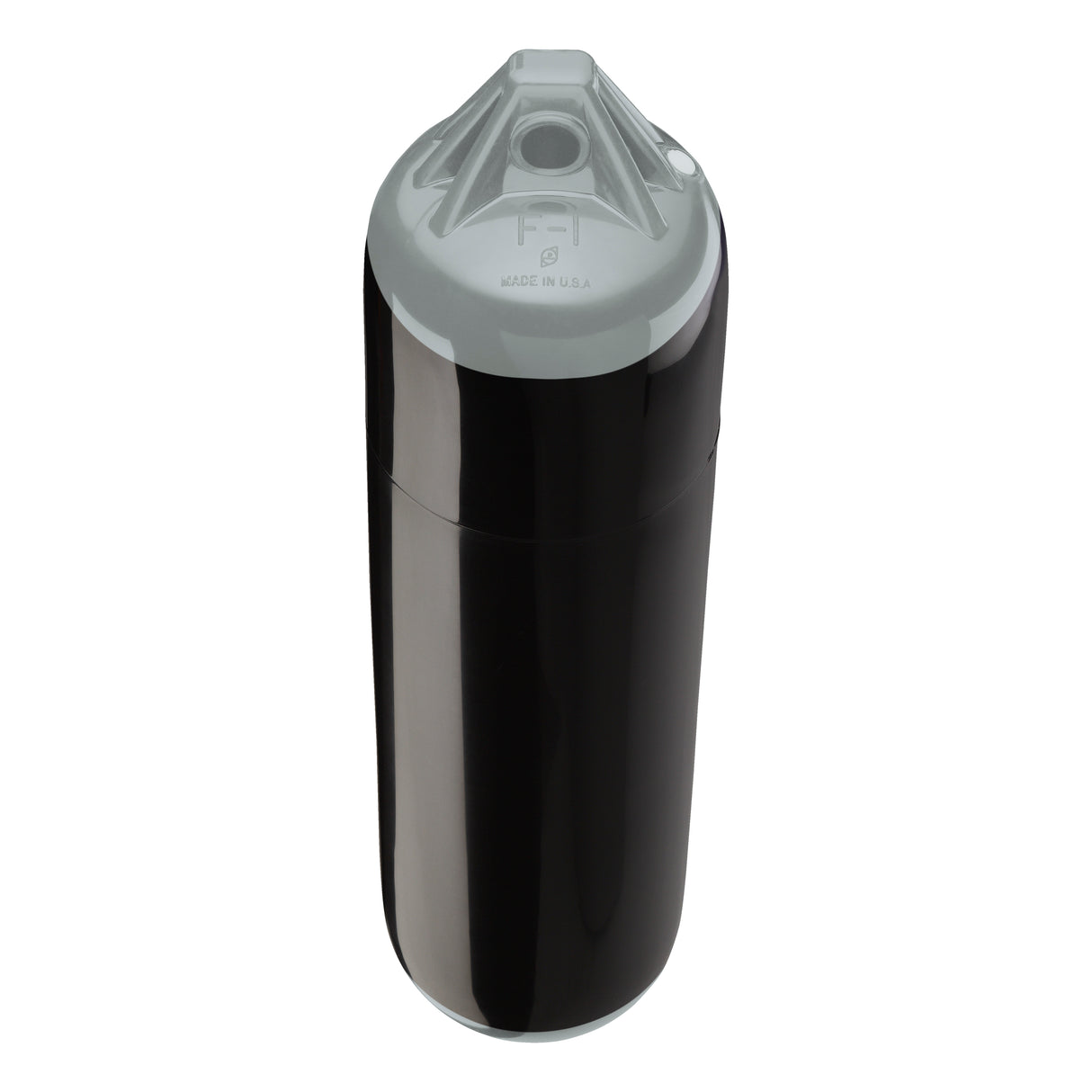 Black boat fender with Grey-Top, Polyform F-1 angled shot