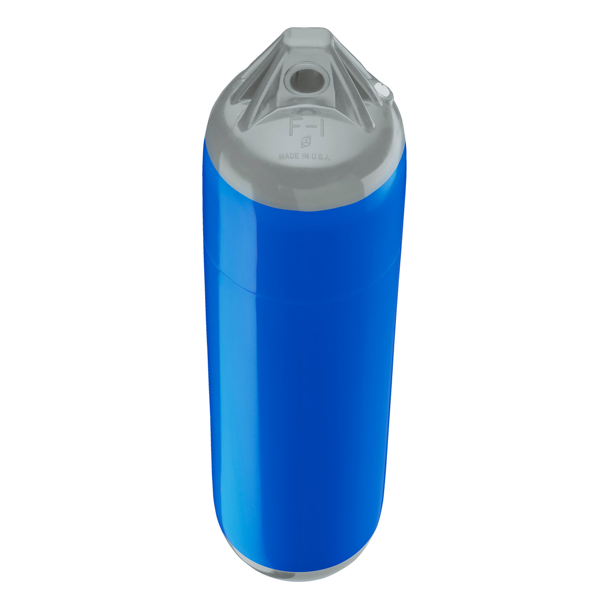 Blue boat fender with Grey-Top, Polyform F-1 angled shot