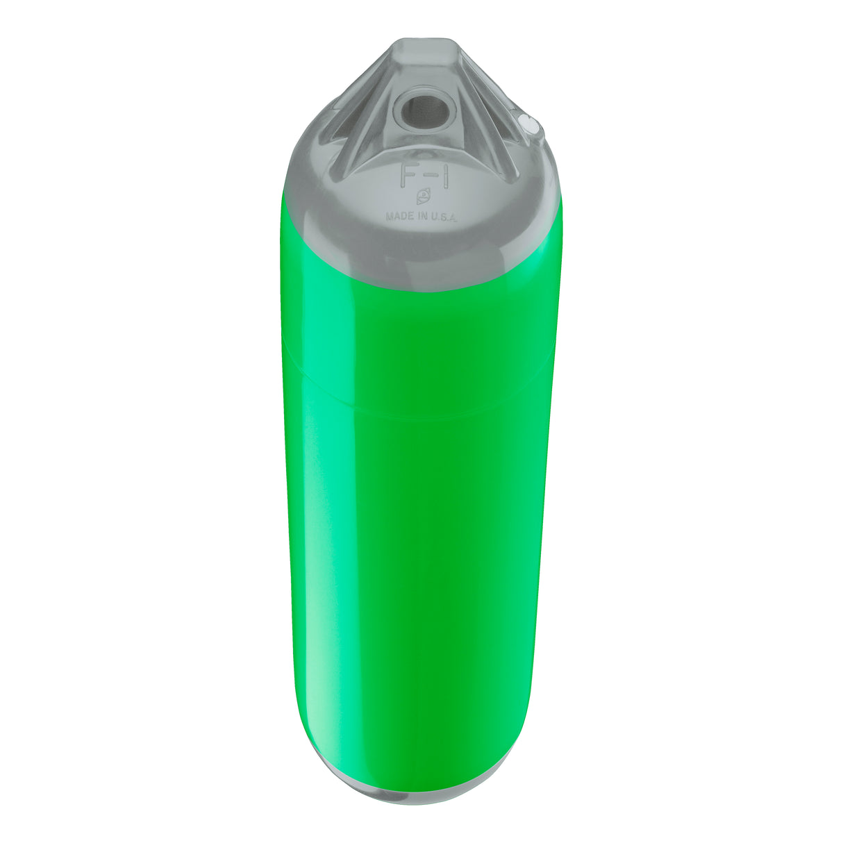 Green boat fender with Grey-Top, Polyform F-1 angled shot
