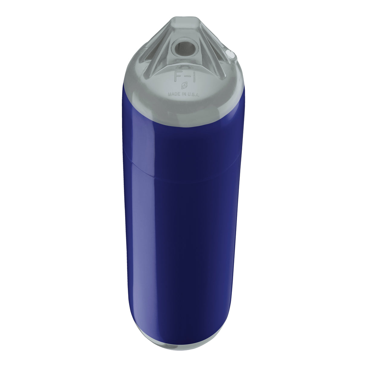 Navy Blue boat fender with Grey-Top, Polyform F-1 angled shot