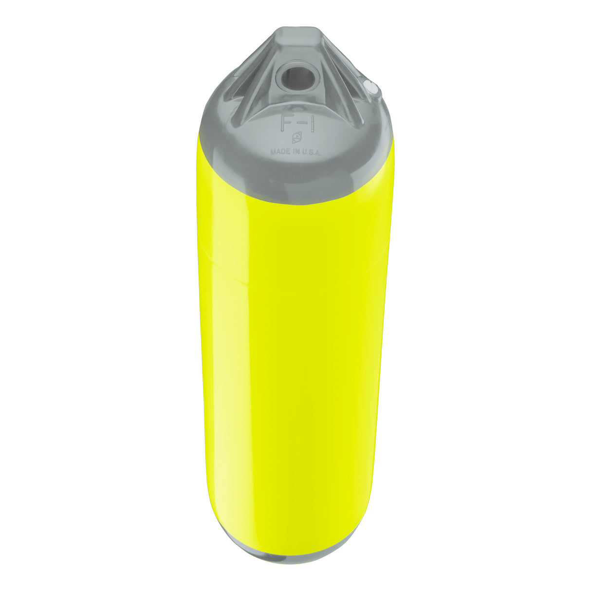 Saturn Yellow boat fender with Grey-Top, Polyform F-1 angled shot