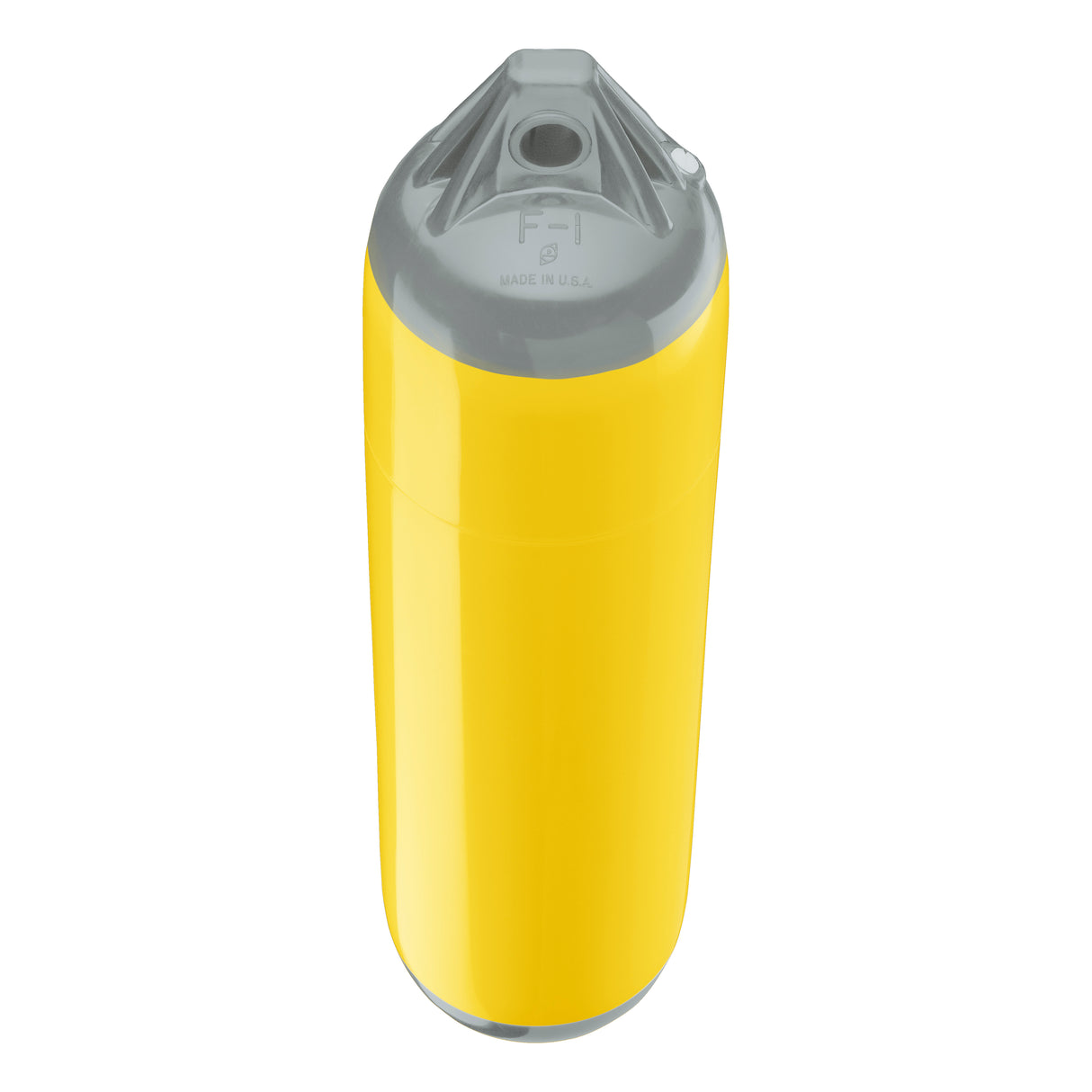 Yellow boat fender with Grey-Top, Polyform F-1 angled shot