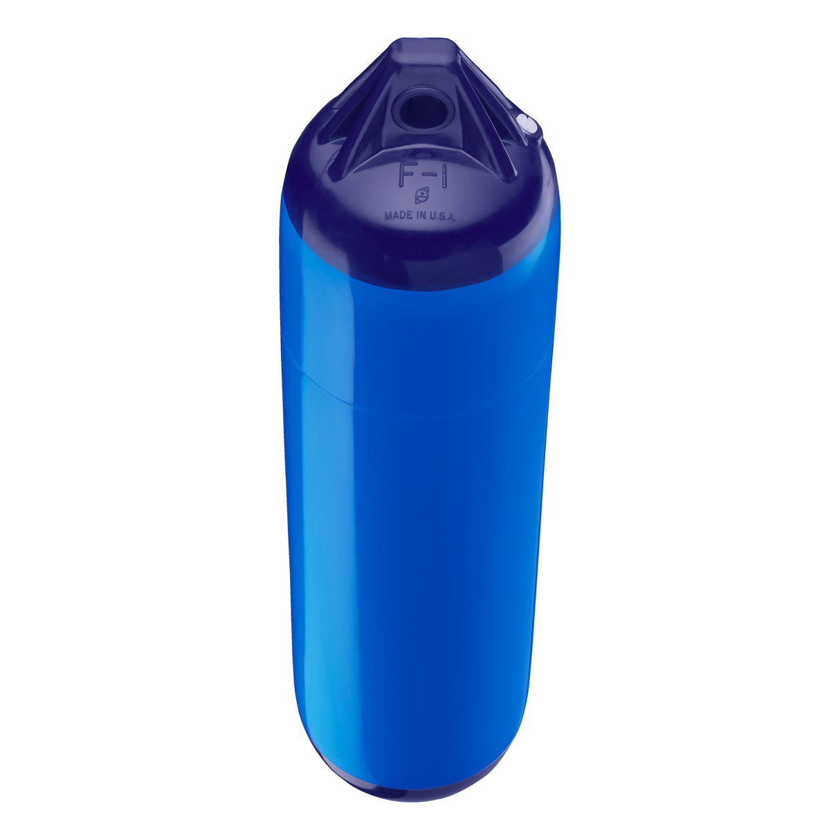 Blue boat fender with Navy-Top, Polyform F-1 angled shot
