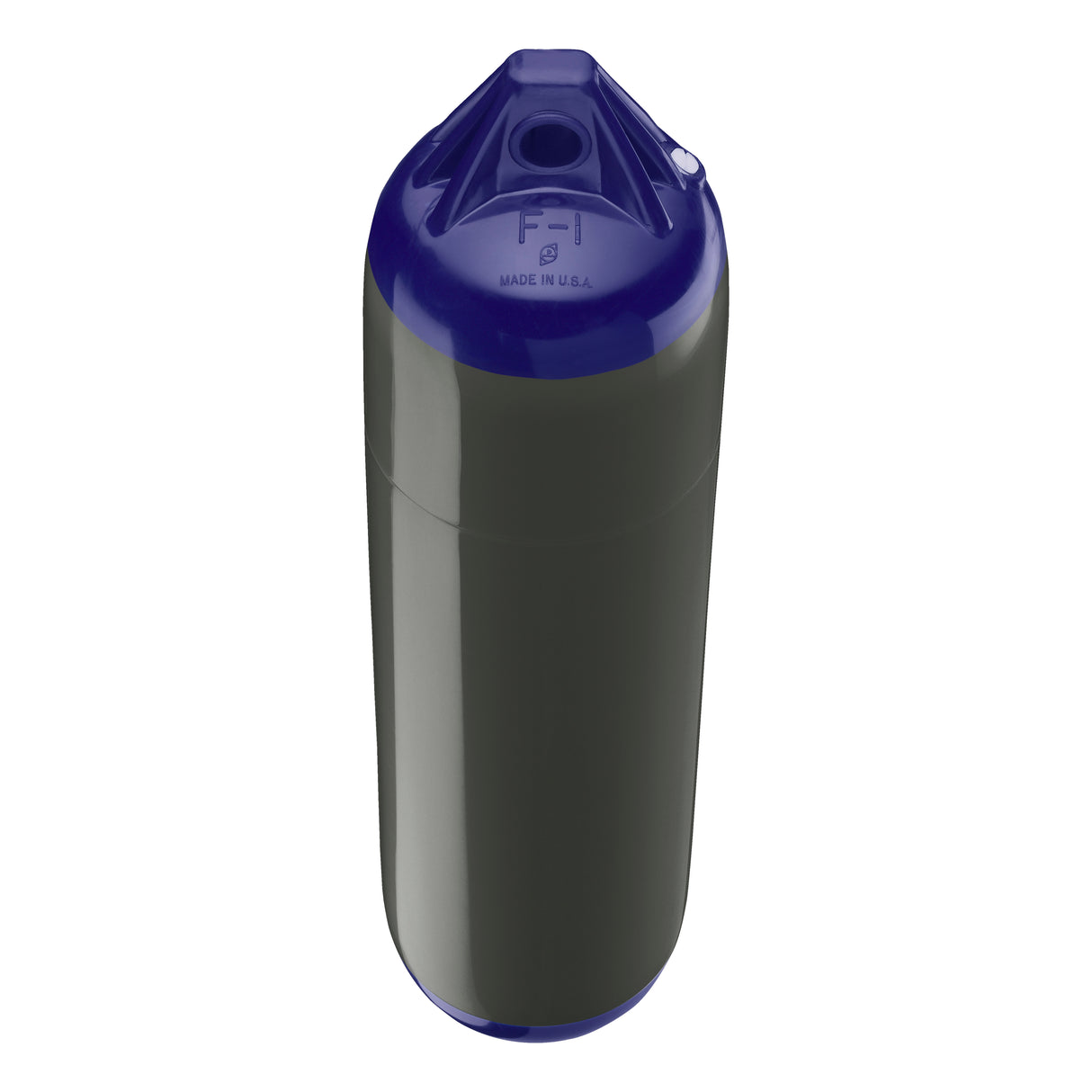 Graphite boat fender with Navy-Top, Polyform F-1 angled shot