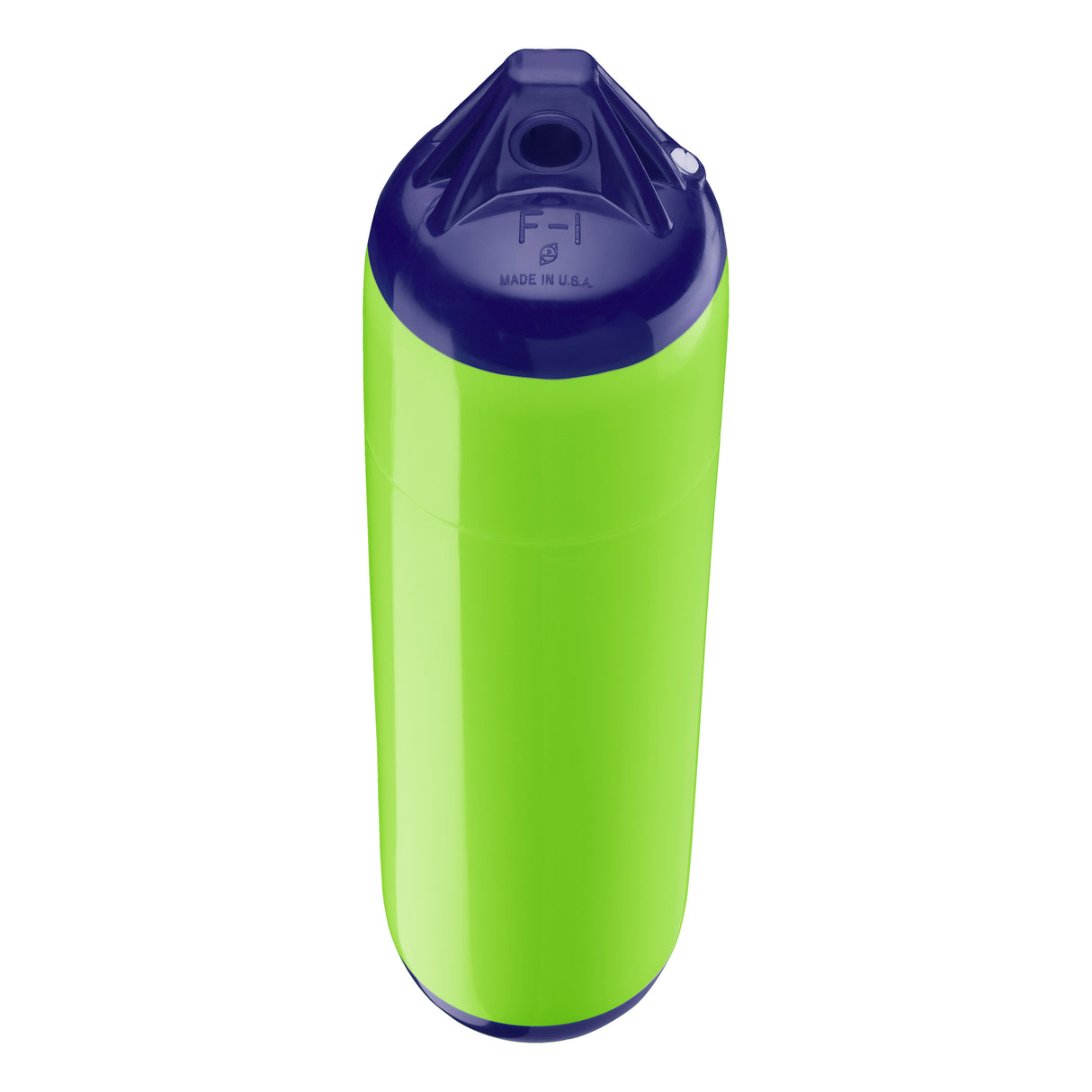 Lime boat fender with Navy-Top, Polyform F-1 angled shot