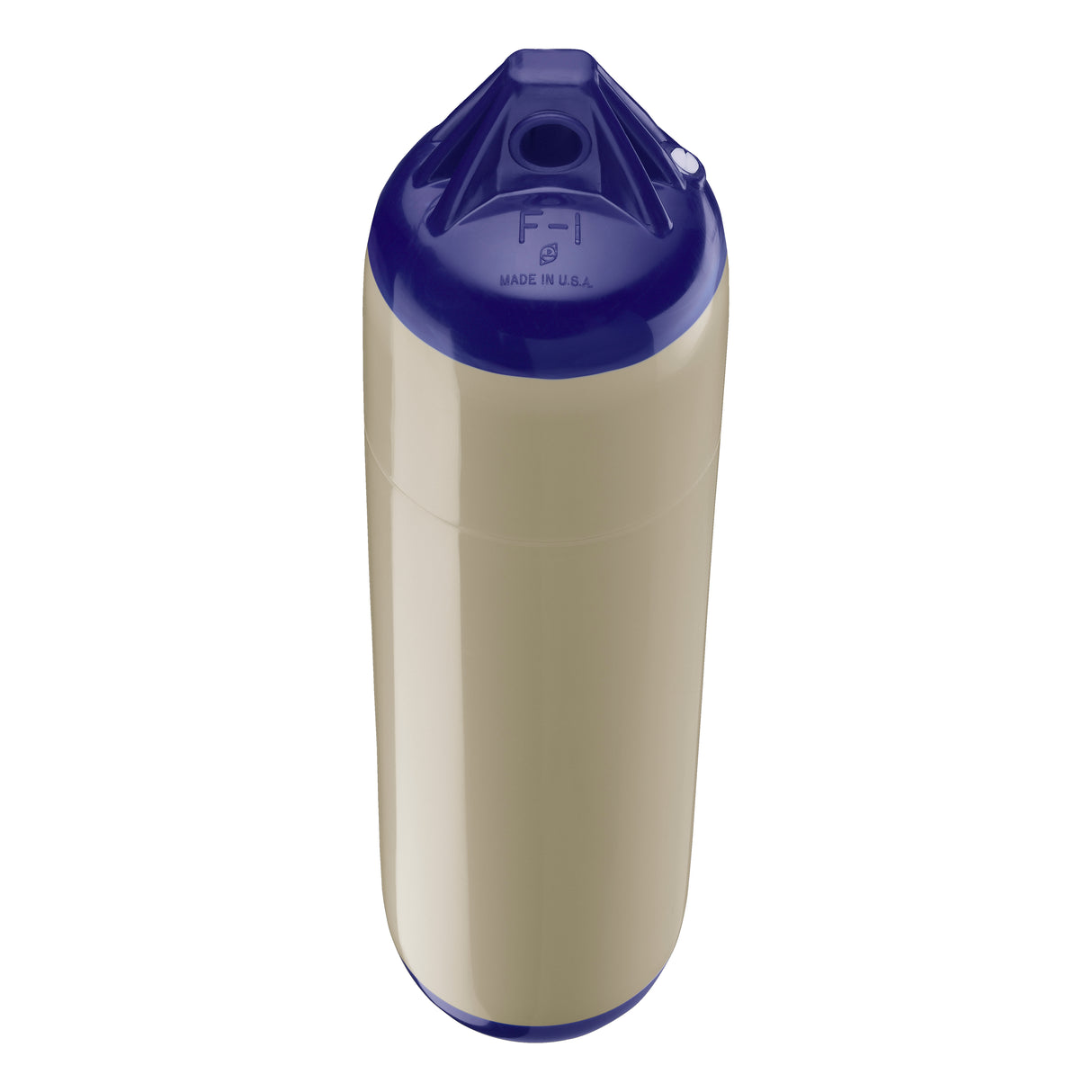 Sand boat fender with Navy-Top, Polyform F-1 angled shot