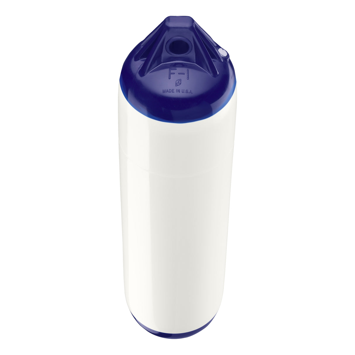 White boat fender with Navy-Top, Polyform F-1 angled shot