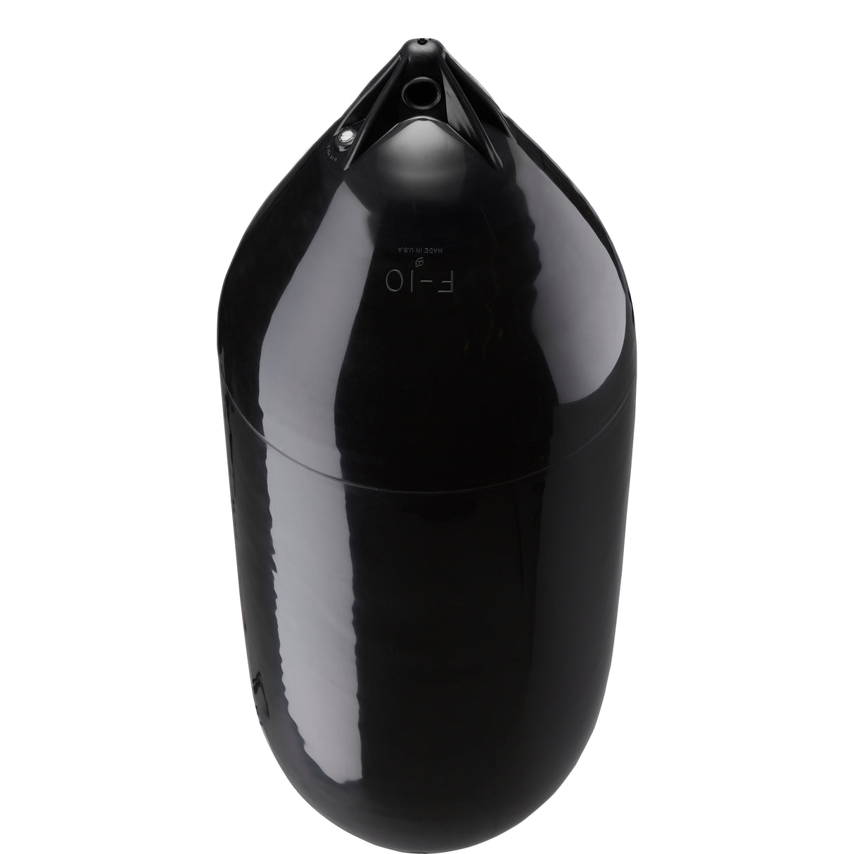 Black boat fender with Navy-Top, Polyform F-10 angled shot