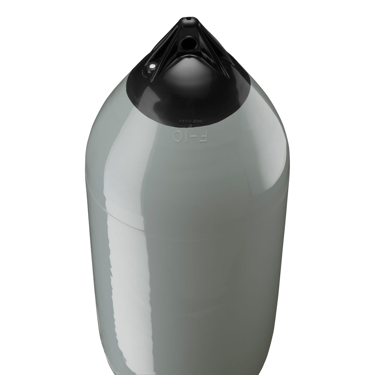 Grey boat fender with Navy-Top, Polyform F-10 angled shot