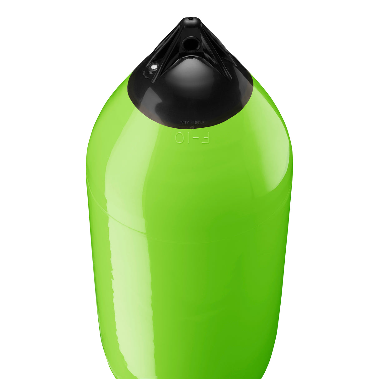 Lime boat fender with Navy-Top, Polyform F-10 angled shot